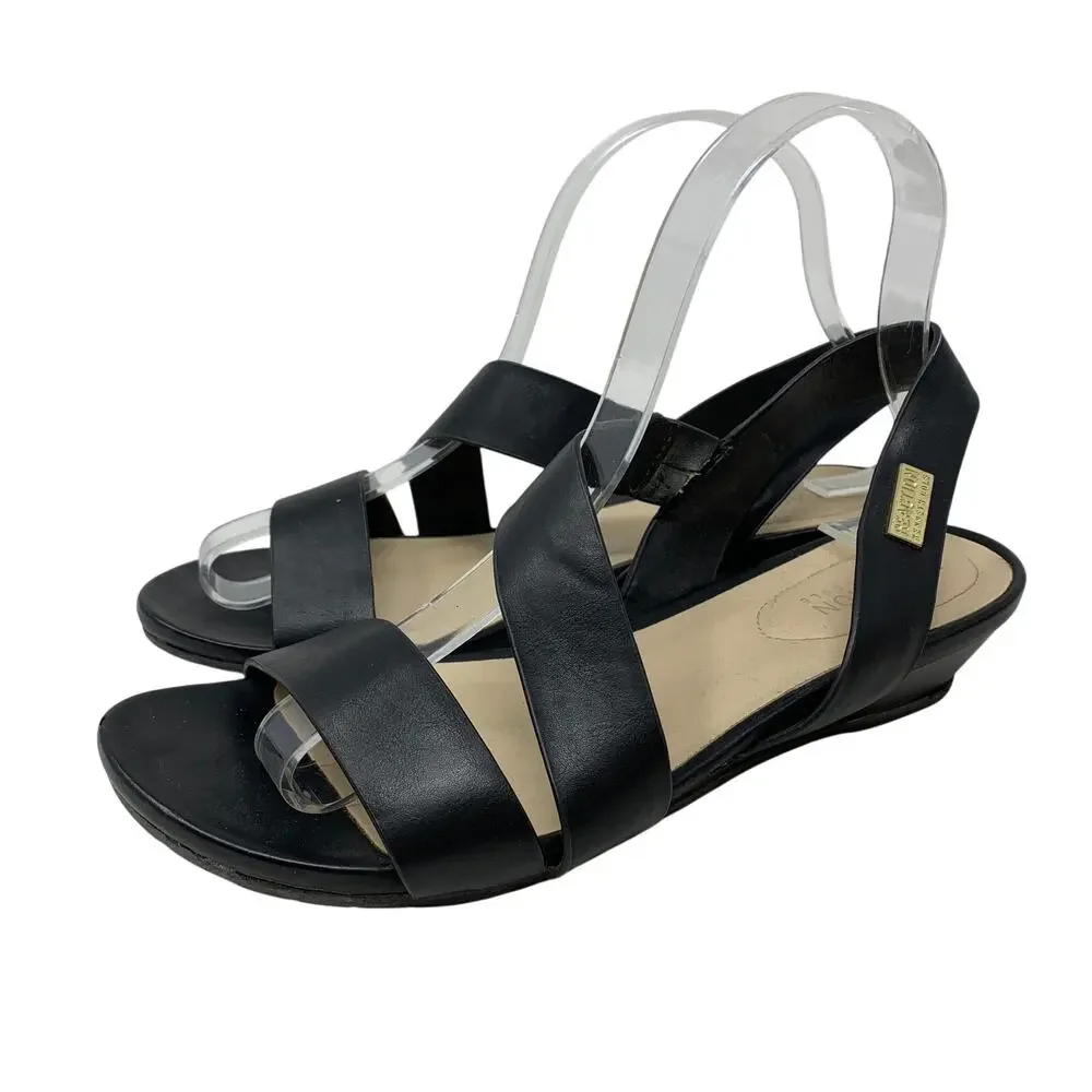 Kenneth Cole Reaction Wedge Slingback Sandals Womens Size 7 Black Faux Leather